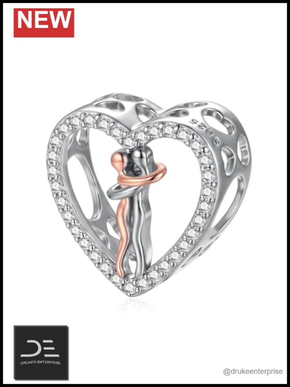 Sterling Silver Hug Couple Charm for Bracelet Valentines Day Gift for Wife Mom